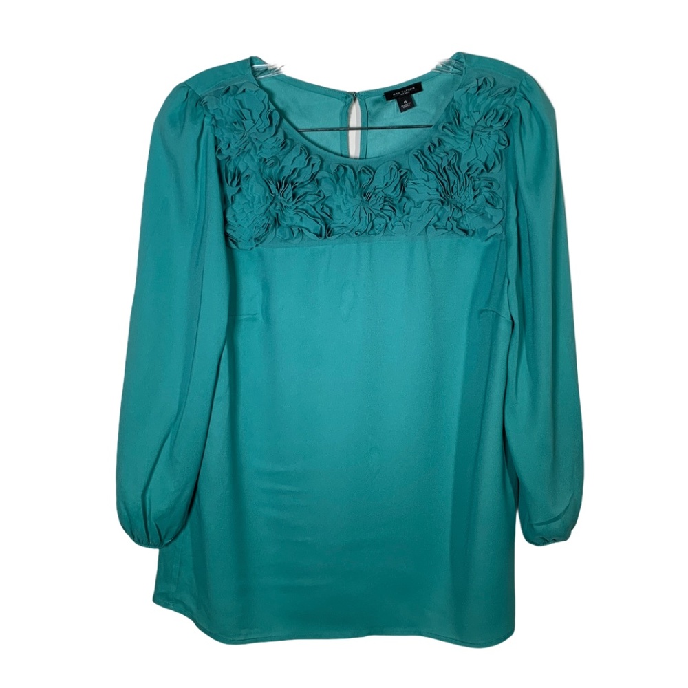 Ann Taylor Womens Top Puff Sleeves Rosettes Size 8